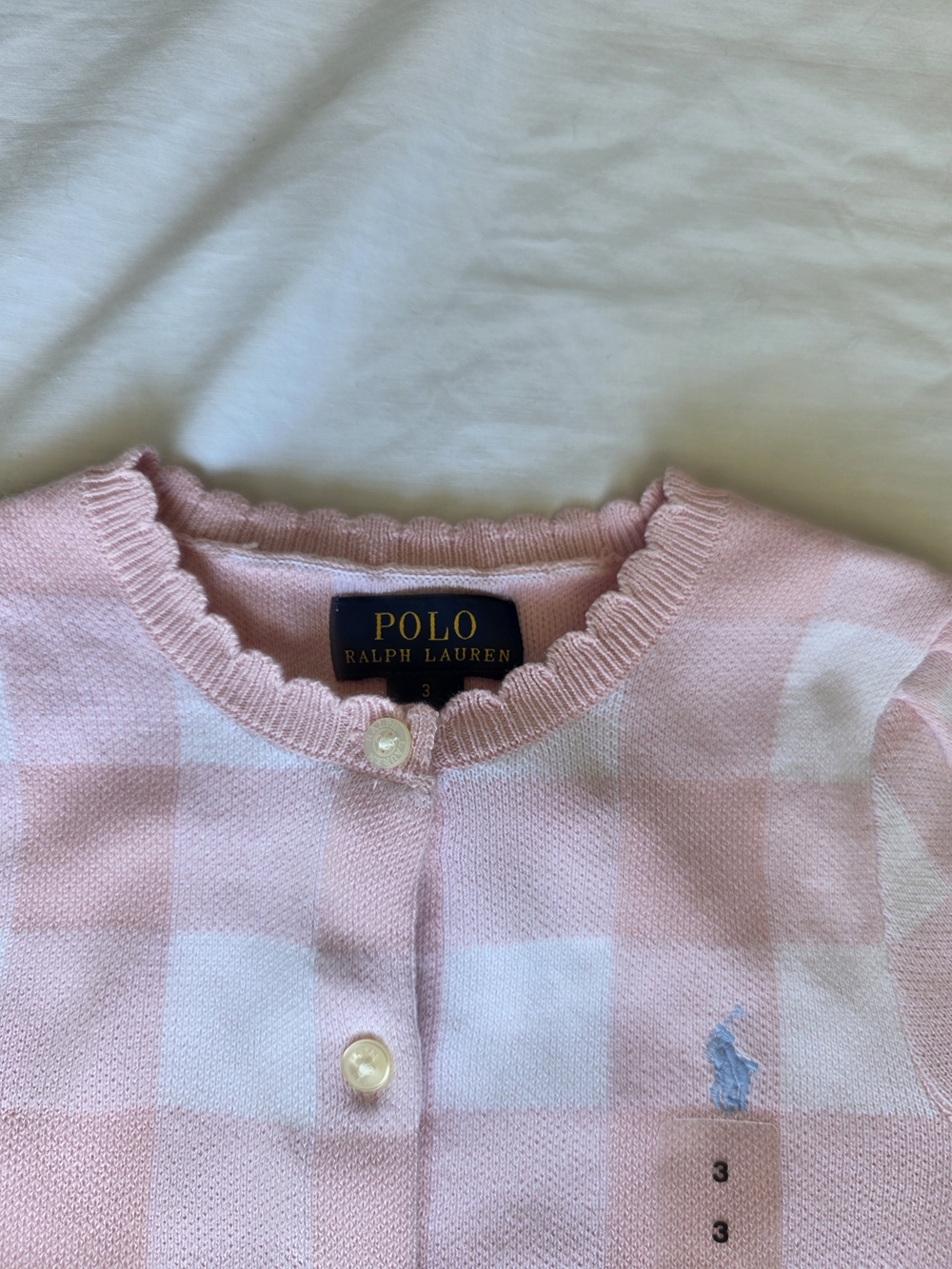Polo by Ralph Lauren Pink and White Gingham Cardigan Sweater - Picture 2 of 5